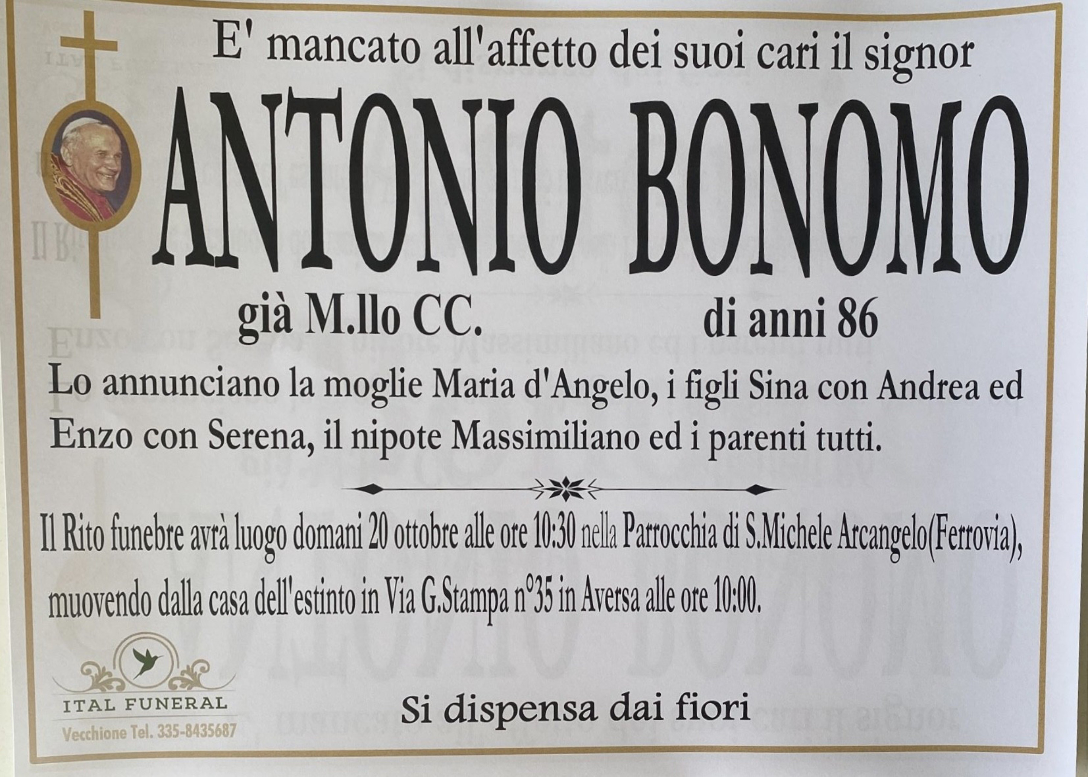 Già M. llo CC. Antonio Bonomo